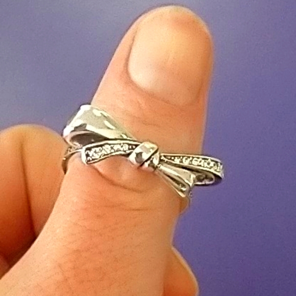 Pandora Pave Sterling Silver ALE Bow Tie Sterling Silver CZ GLITZY Ring Size 7.5 - Picture 2 of 5